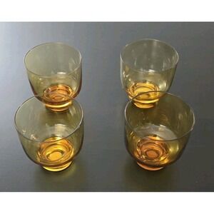 Set Of 4‎ Anthropologie Amber Gold Lowball Rocks Whiskey Glasses